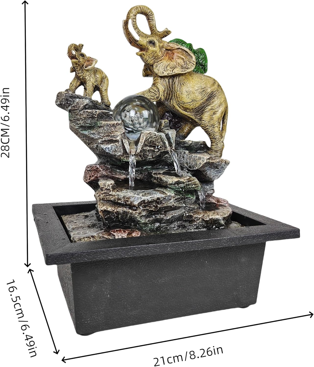 Decorative Elephant Cascade Tabletop Fountain with LED Light 3-Tier Design