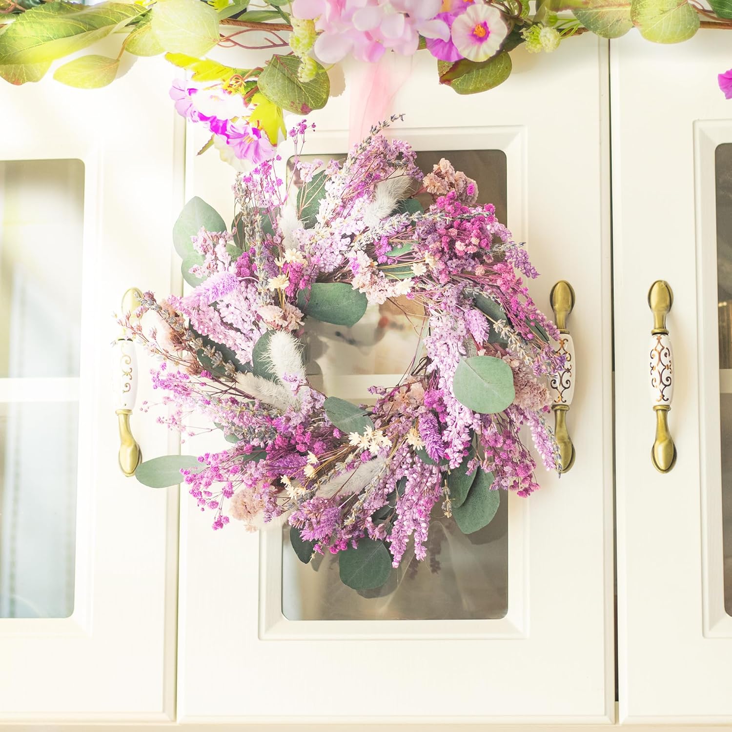 KI Store Purple Lavender Wreath 10-Inch Natural Dried Flowers Table Centerpiece