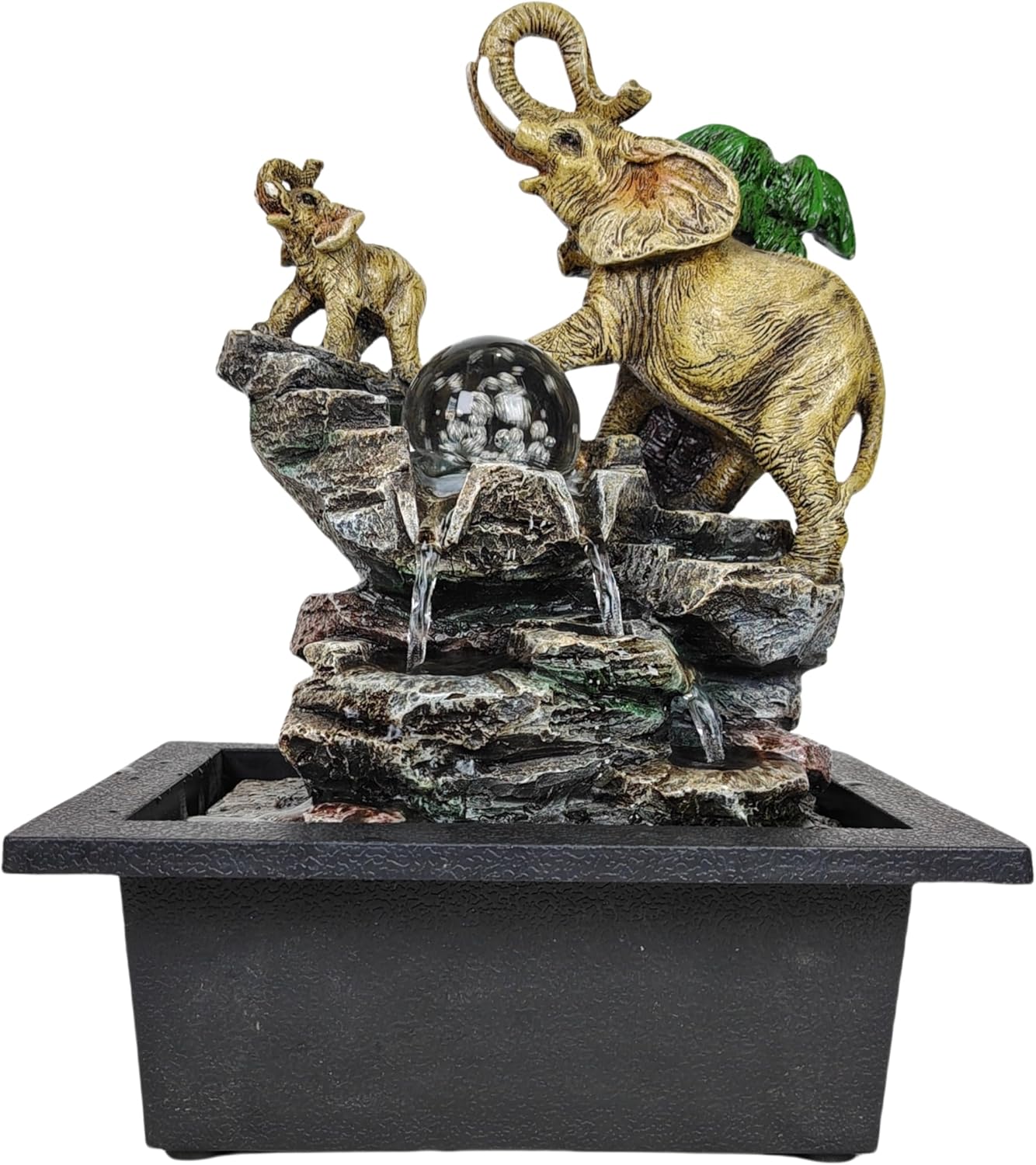 Decorative Elephant Cascade Tabletop Fountain with LED Light 3-Tier Design