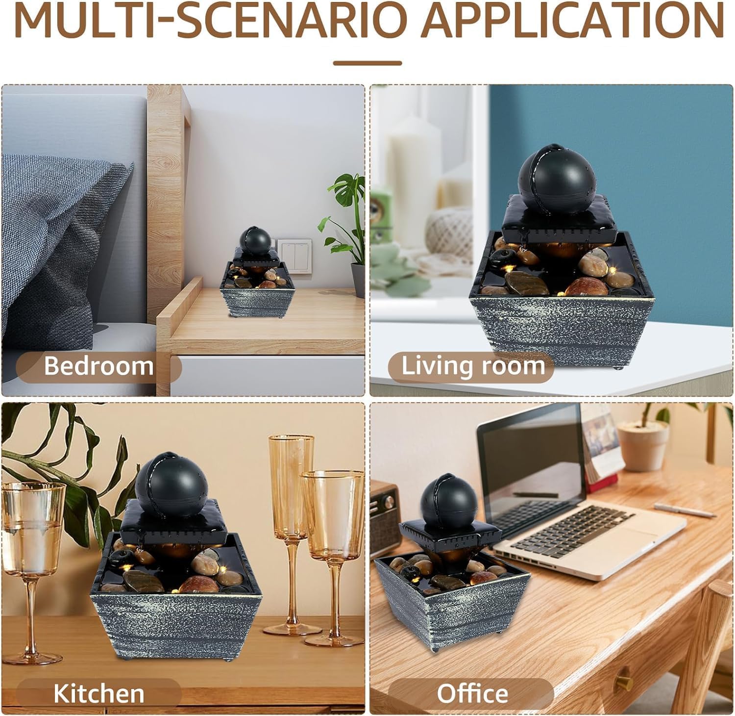 Bocnity Tabletop Ball Fountain with LED Lights for Zen Meditation and Relaxation