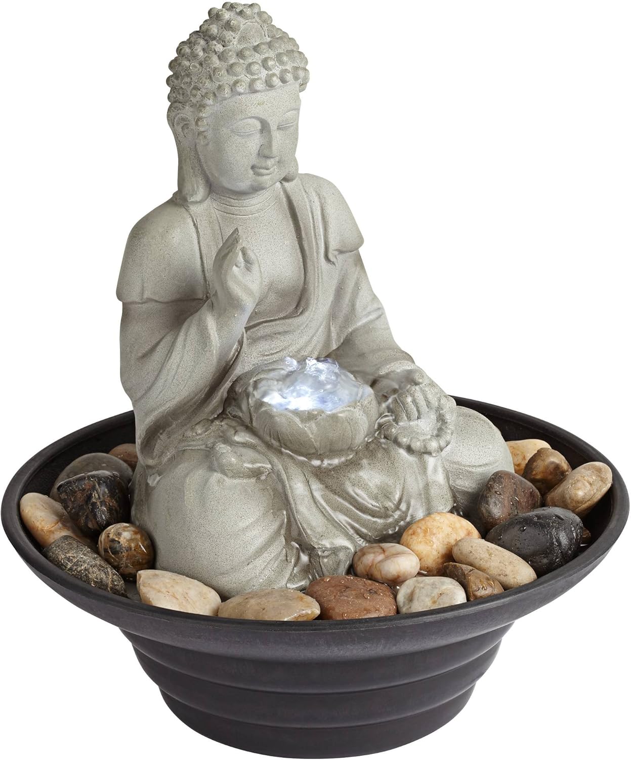 John Timberland Sitting Buddha 10 Inch Tabletop Fountain with LED Light