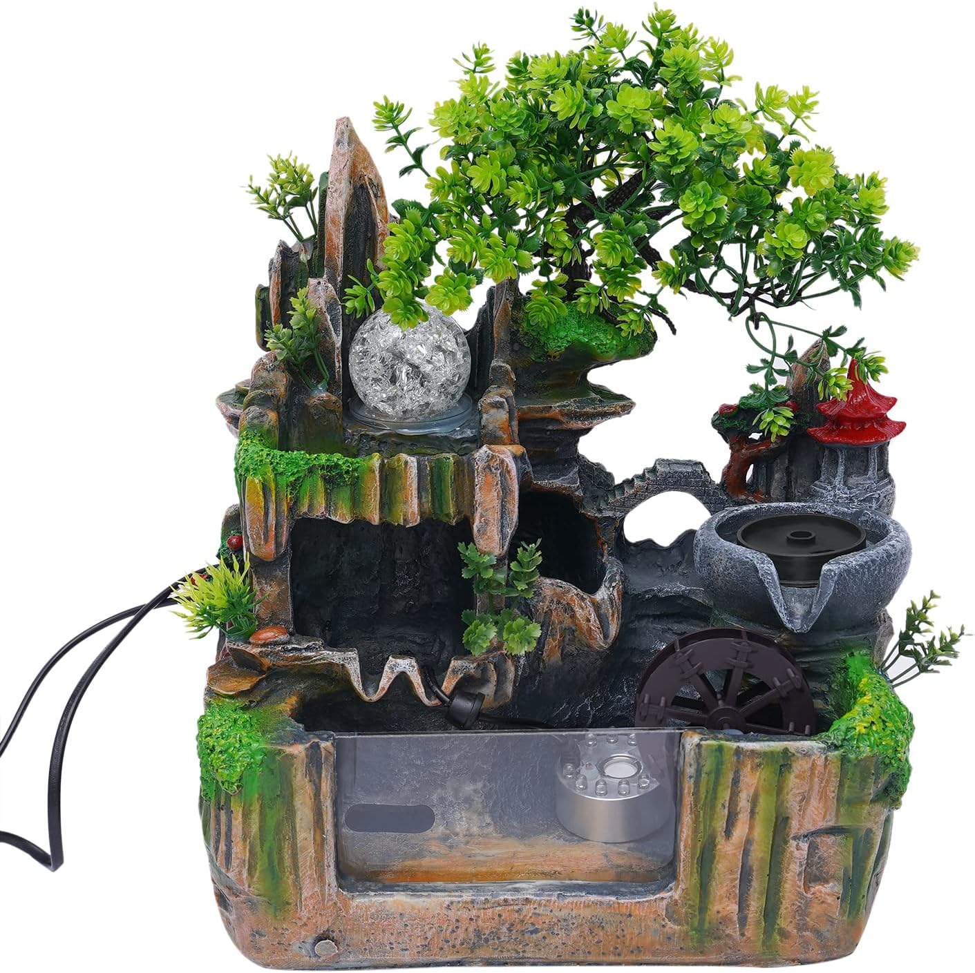 BANLICALI Tabletop Fountain with LED Light and Atomization Effect