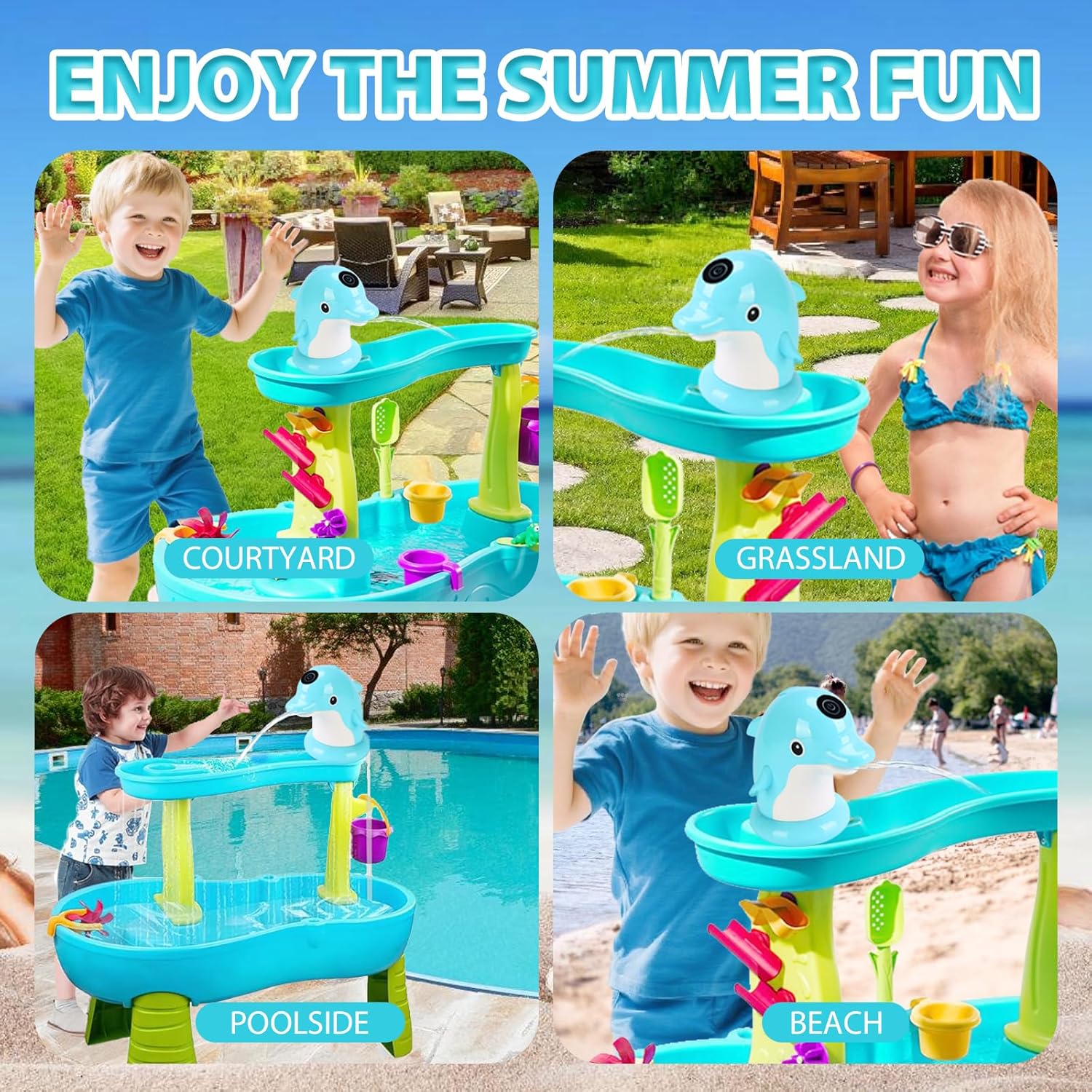 Dolphin Water Table Pump Toy for Kids Blue 1