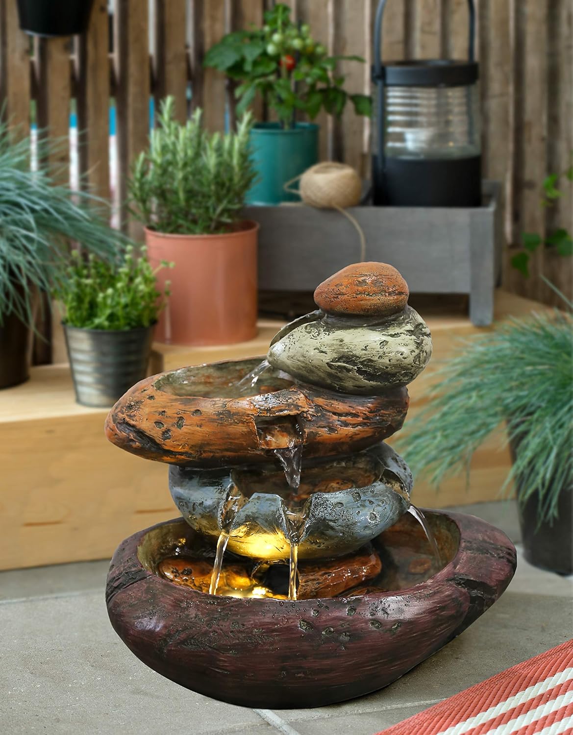 Multicolour Stone Tabletop Fountain with LED Lights