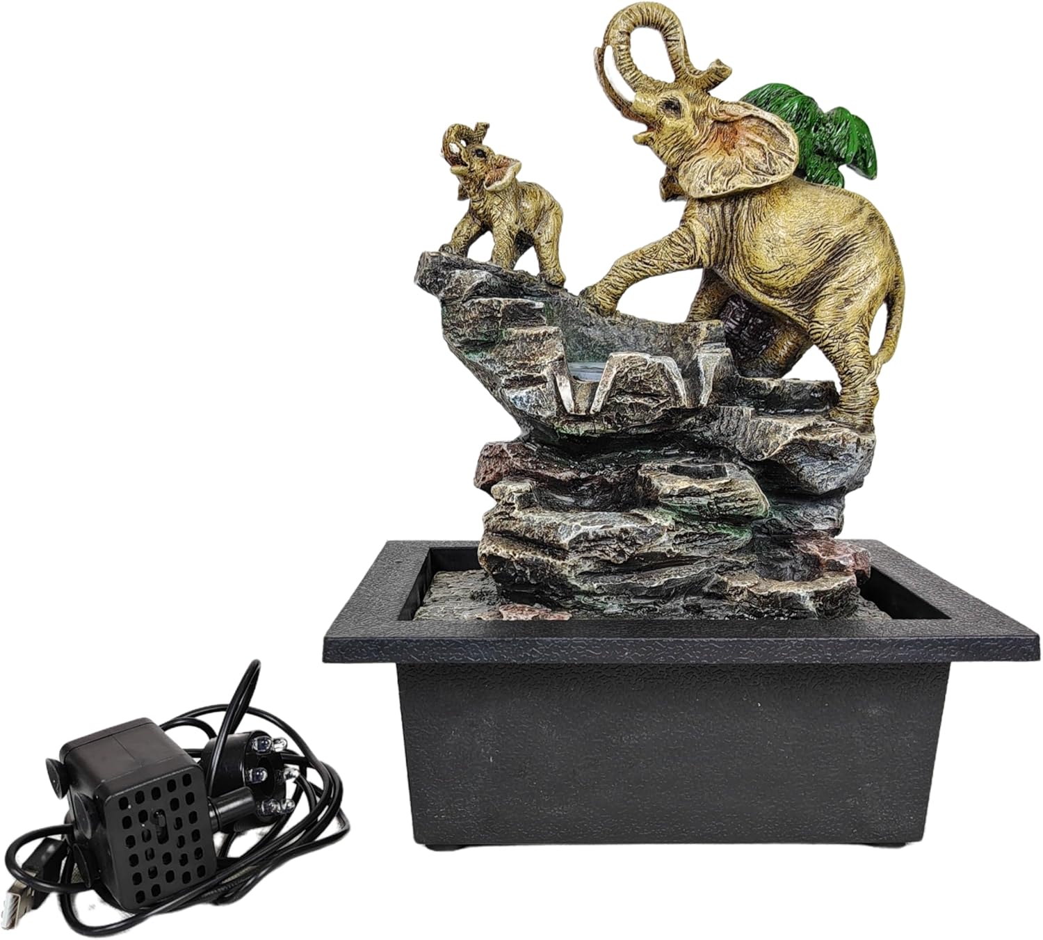 Decorative Elephant Cascade Tabletop Fountain with LED Light 3-Tier Design