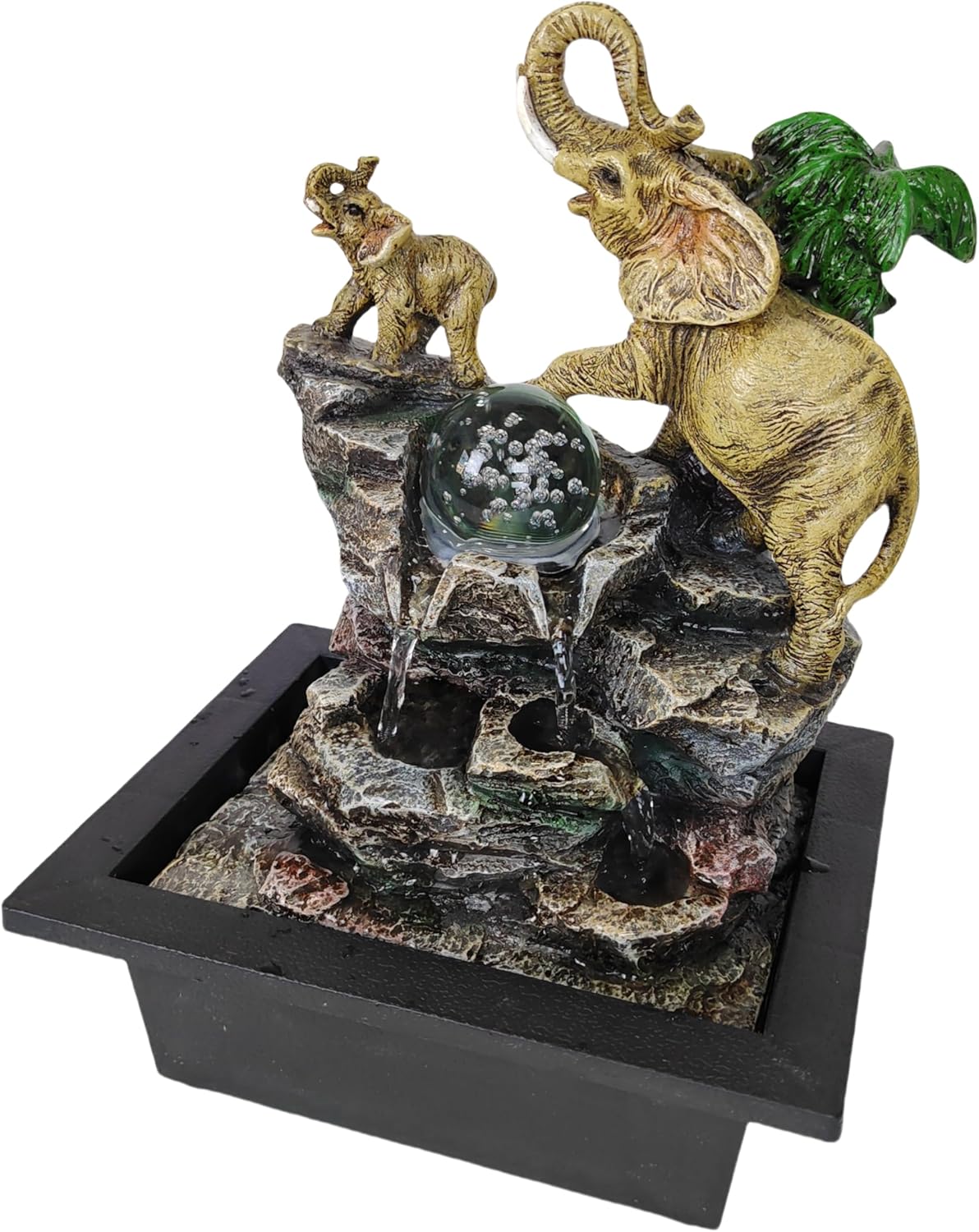 Decorative Elephant Cascade Tabletop Fountain with LED Light 3-Tier Design