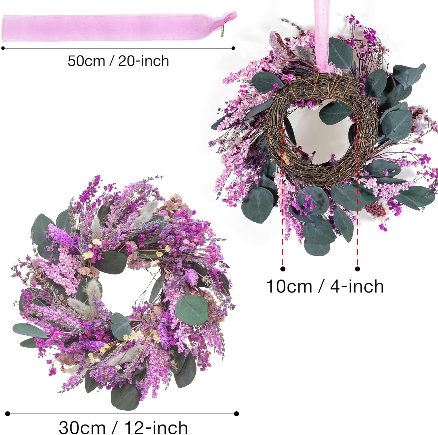 KI Store Purple Lavender Wreath 10-Inch Natural Dried Flowers Table Centerpiece