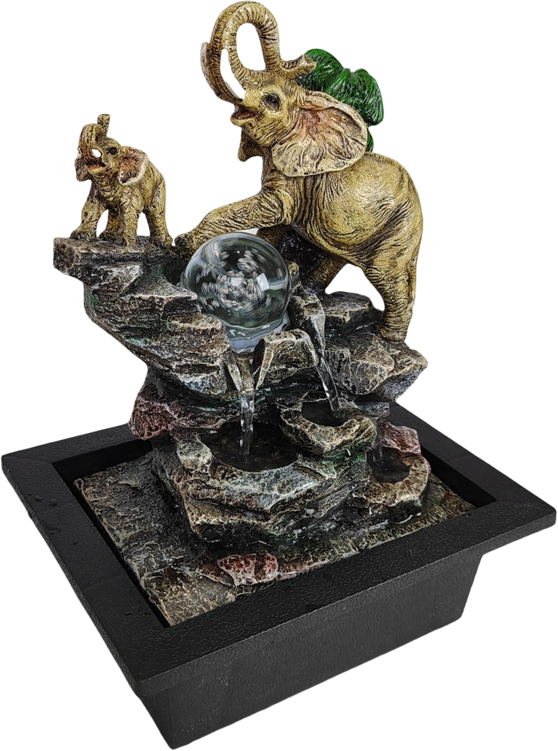 Decorative Elephant Cascade Tabletop Fountain with LED Light 3-Tier Design