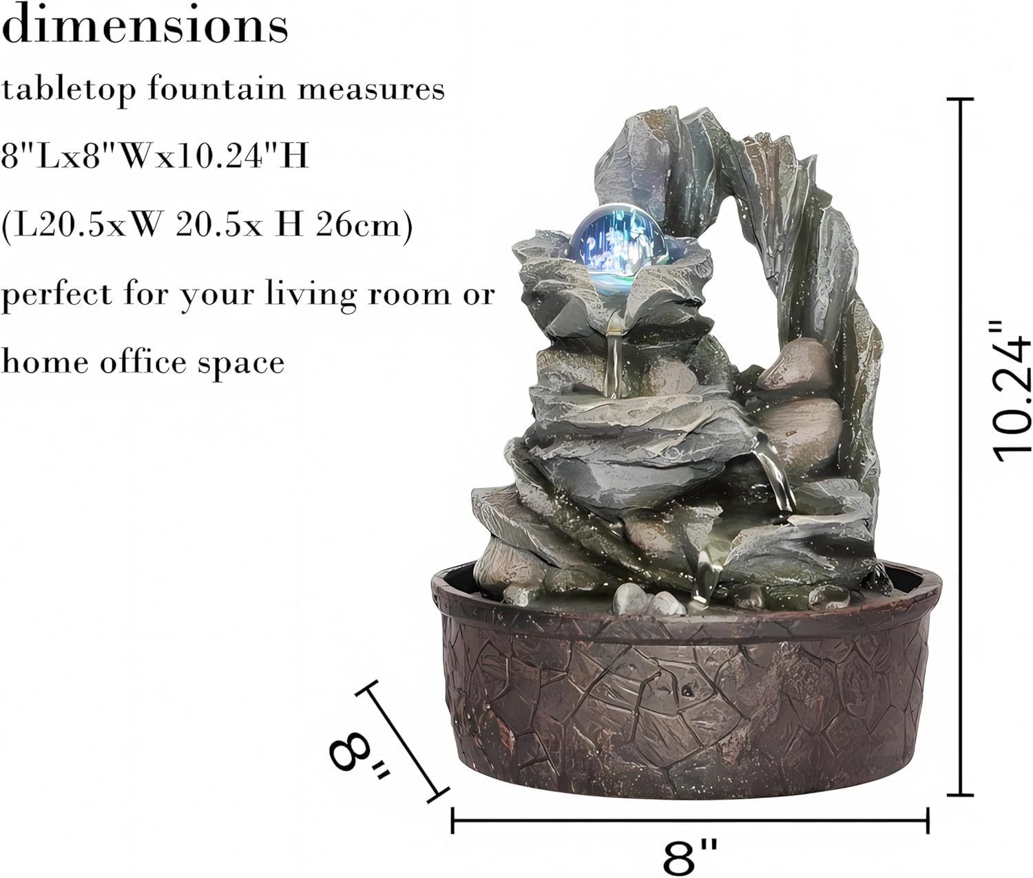 GIDITA Tabletop Water Fountain with LED Light