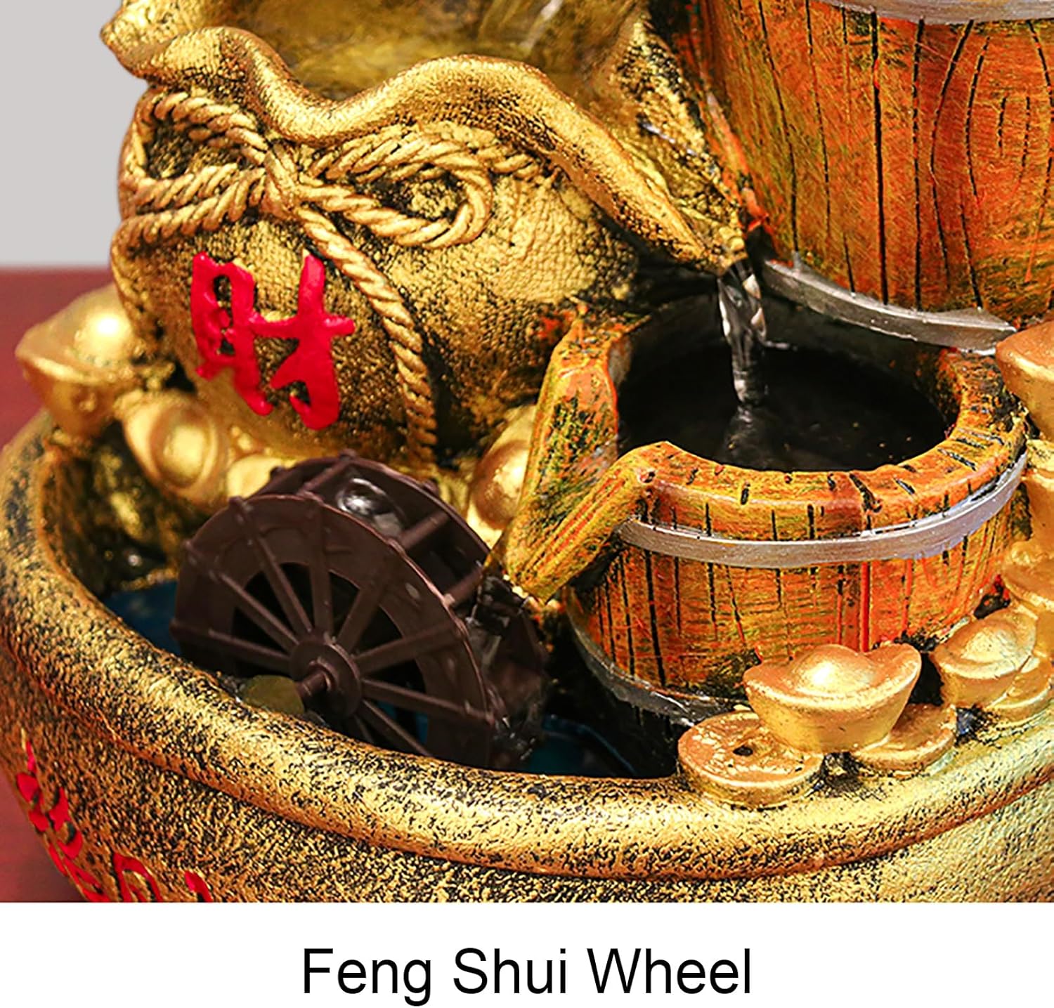 Feng Shui Water Fountain Decor with Money Tree and Light