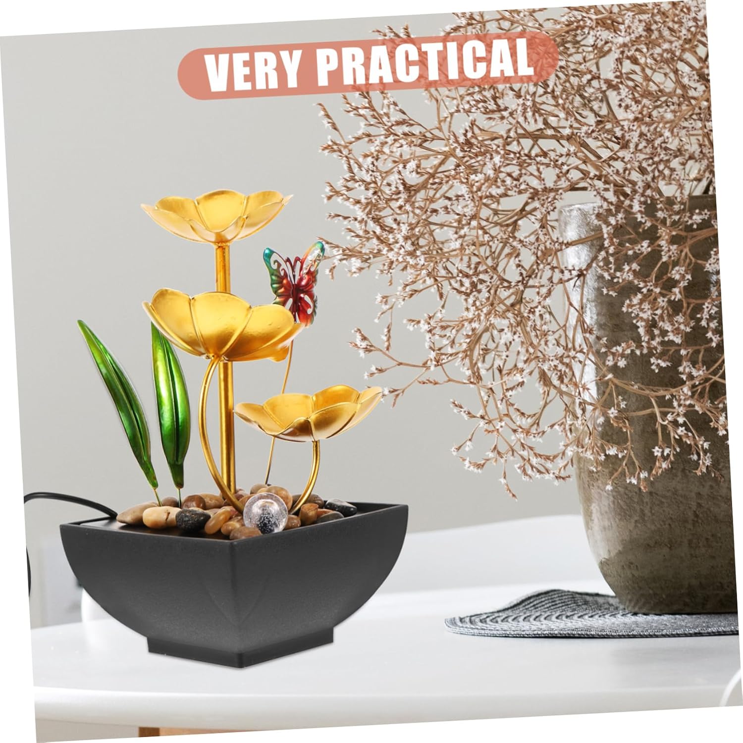 Tabletop Fountain with Lotus Flower Design Solar-Powered Water Feature
