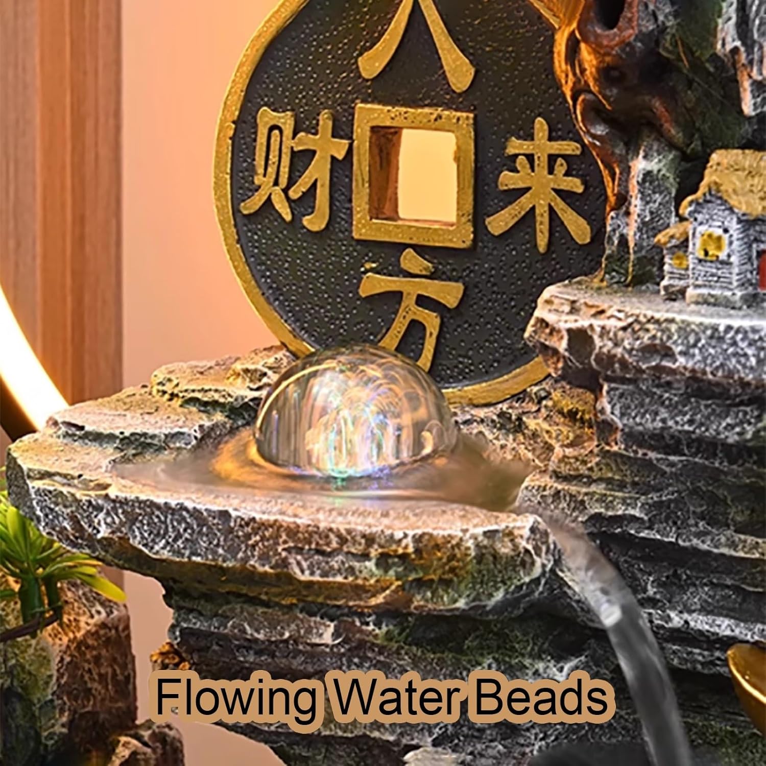 Soothing Waterfall Indoor Fountain with Prosperity Symbol