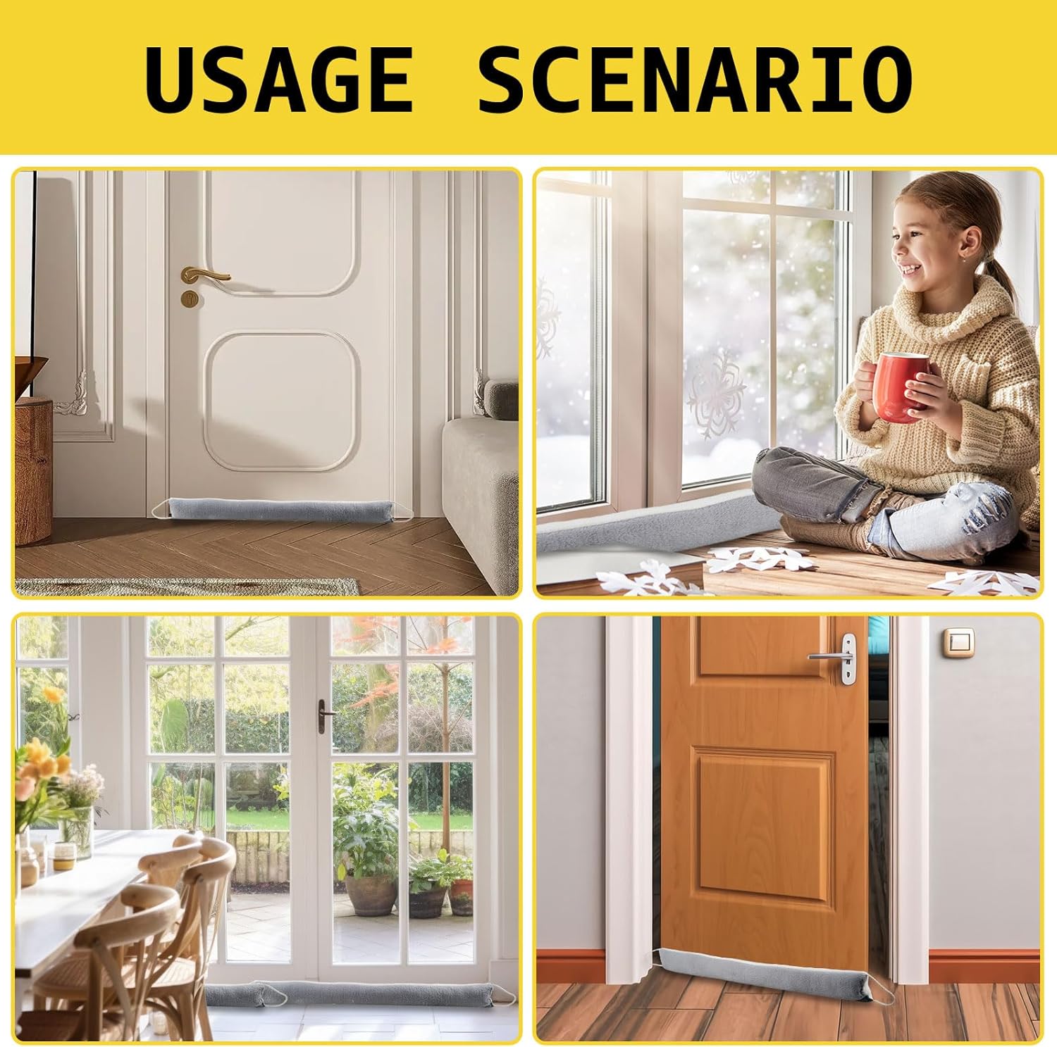 Soundproof Door Draft Blocker Soft Breeze Stopper Gray