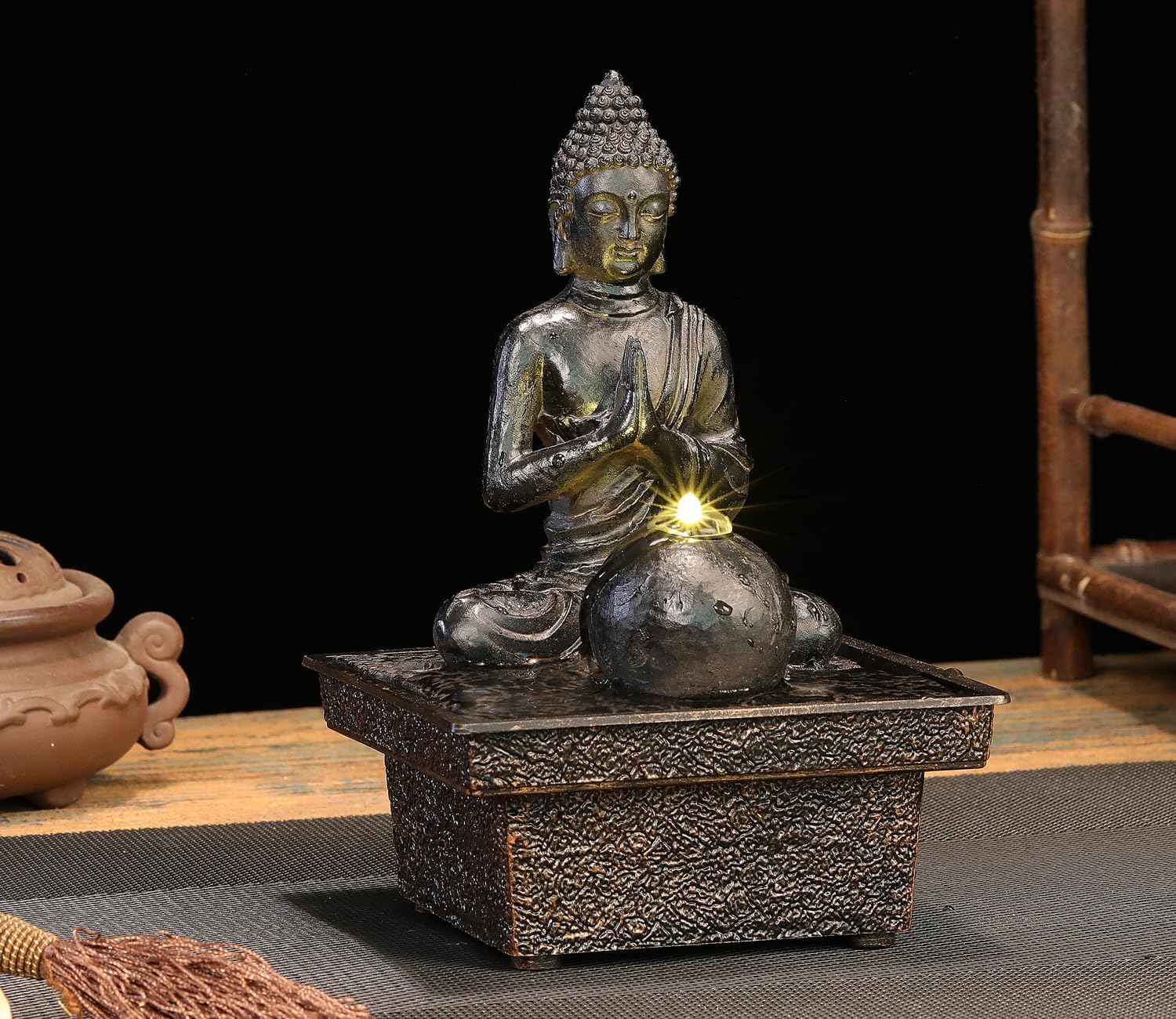Seyee-bro Tabletop Water Fountain Buddha Statue Humidifier Decor