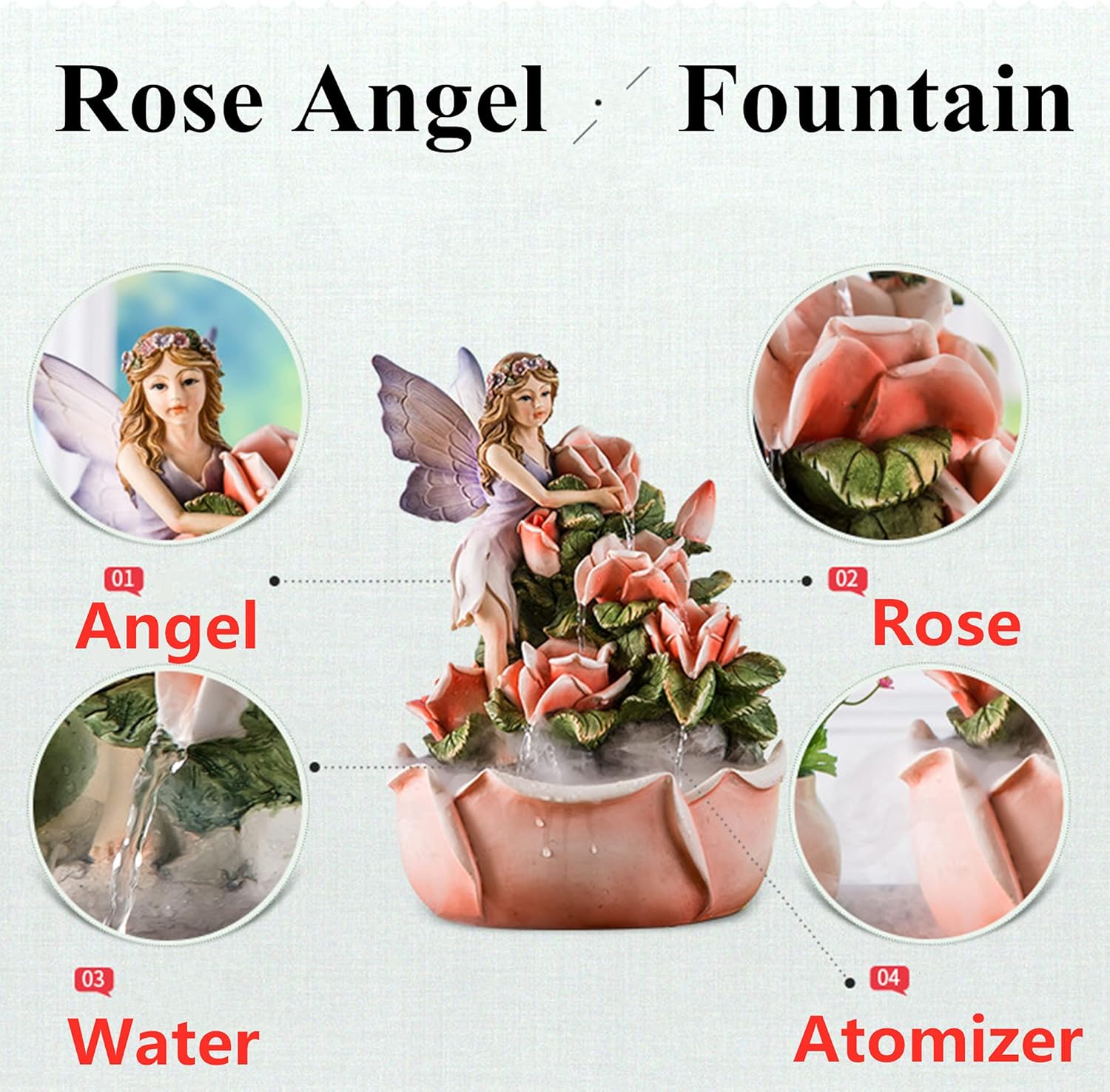 Fairy Angel Indoor Water Fountain 14 Inch Tabletop Fountain Decor