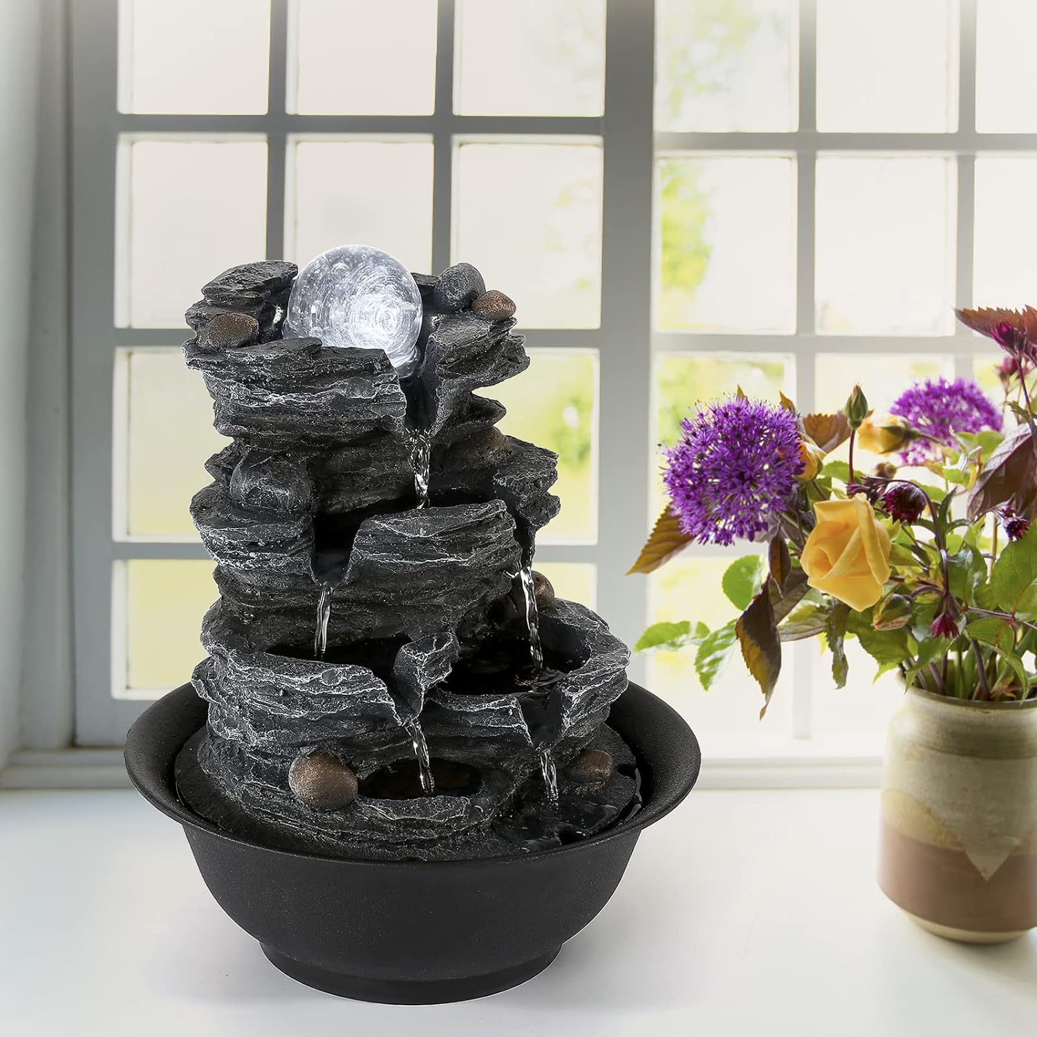 Dyna-Living Indoor Water Fountain with LED Light and Automatic Pump