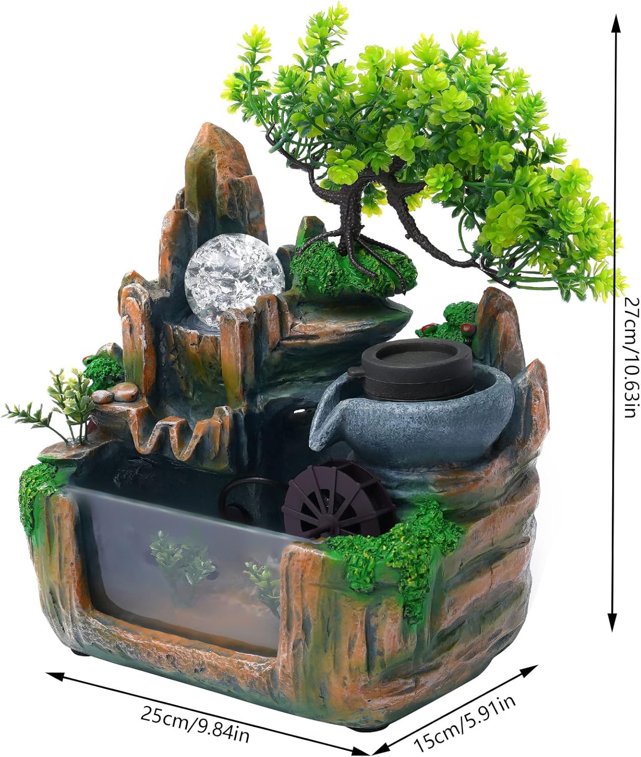 Ageanbri Tabletop Fountain with LED and Automatic Pump