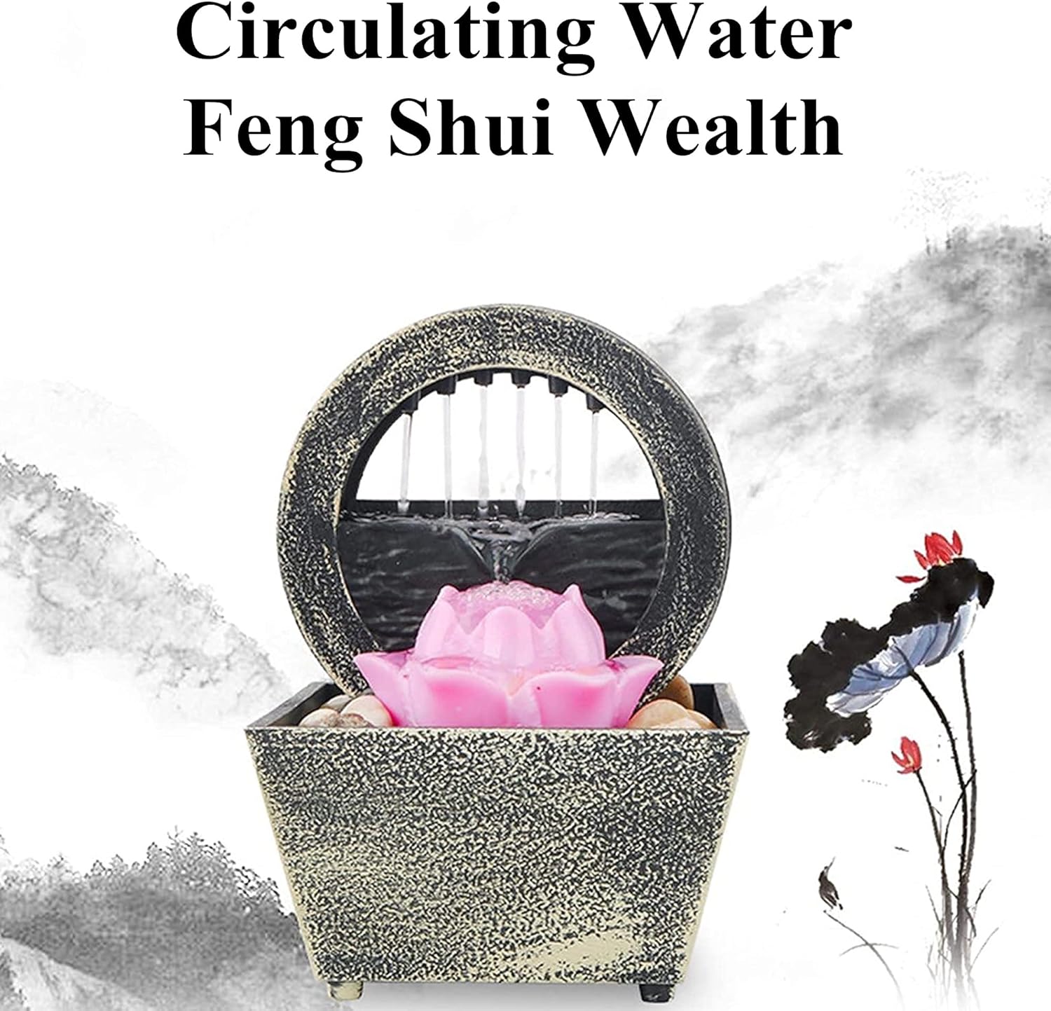 GWMWON Zen Meditation Tabletop Fountain with LED Lights