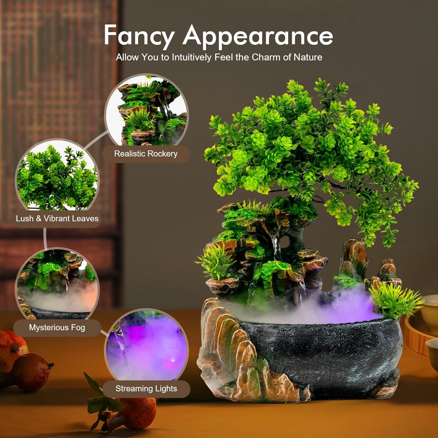 220V Tabletop Water Fountain with LED Light Black Green