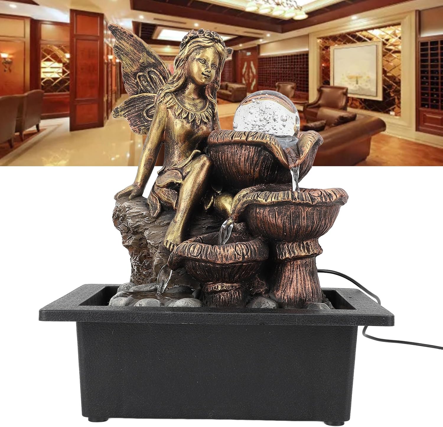 Gsycle Tabletop Fountain with LED Light and USB Pump for Home Office Decor