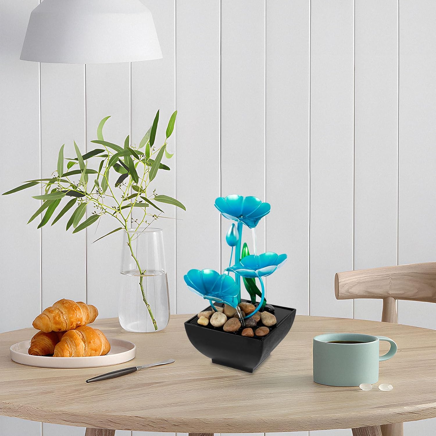 Abizarch Blue Lotus Tabletop Fountain USB Powered Mini Waterfall Decoration