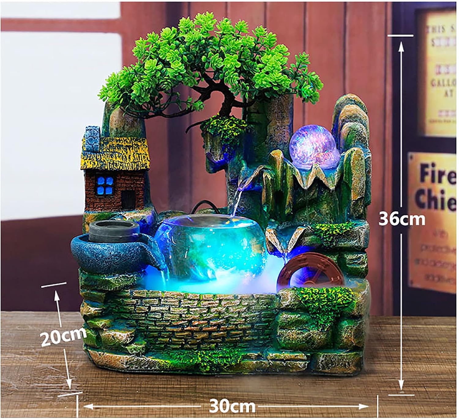 DYRABREST Tabletop Rockery Fountain with LED Light