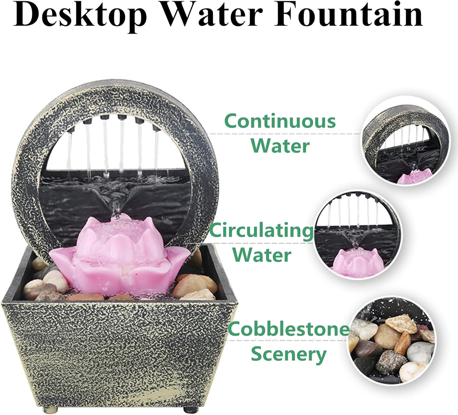 GWMWON Zen Meditation Tabletop Fountain with LED Lights
