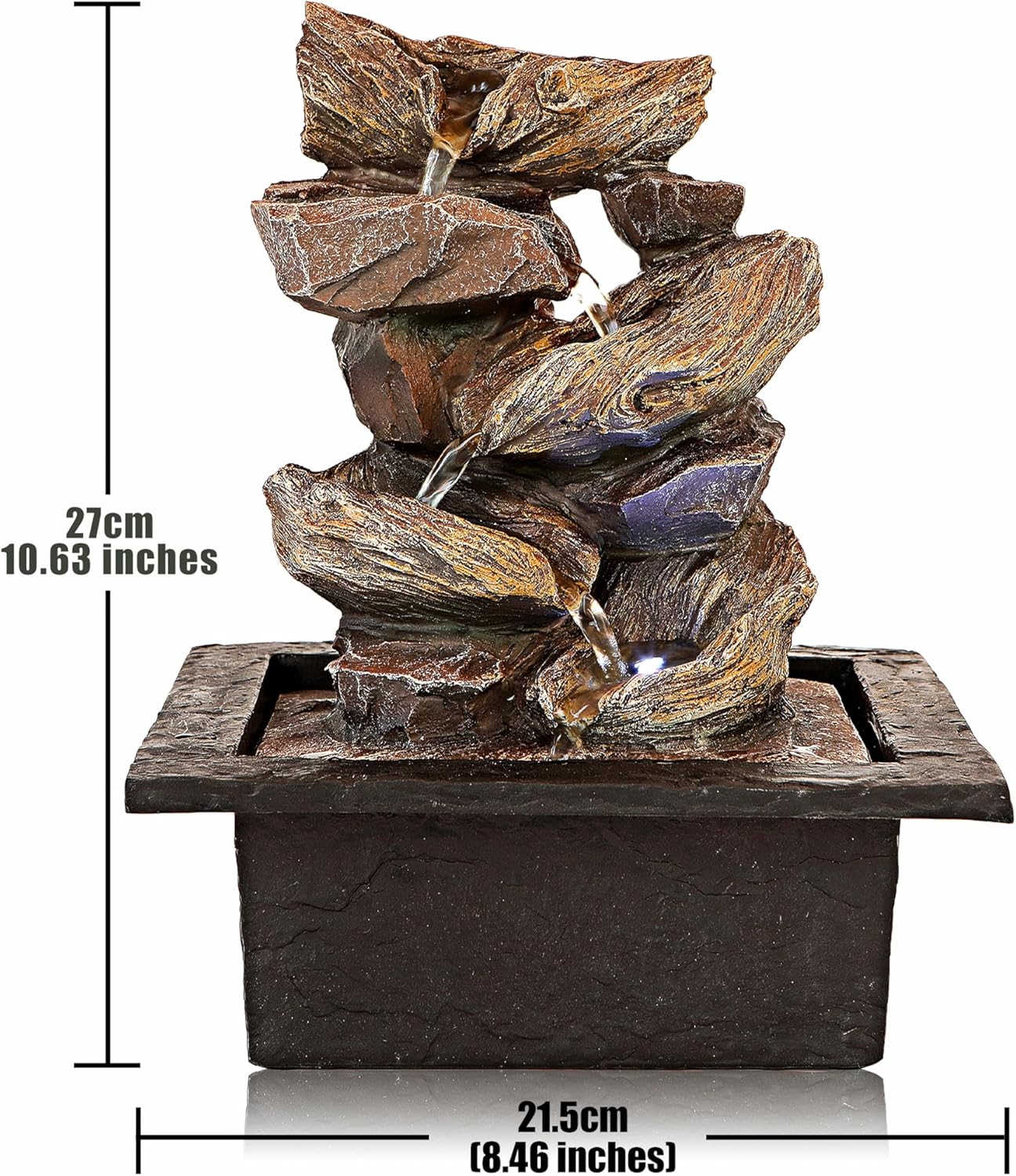 FathersDen 11-Inch Tabletop Waterfall Fountain with LED Light