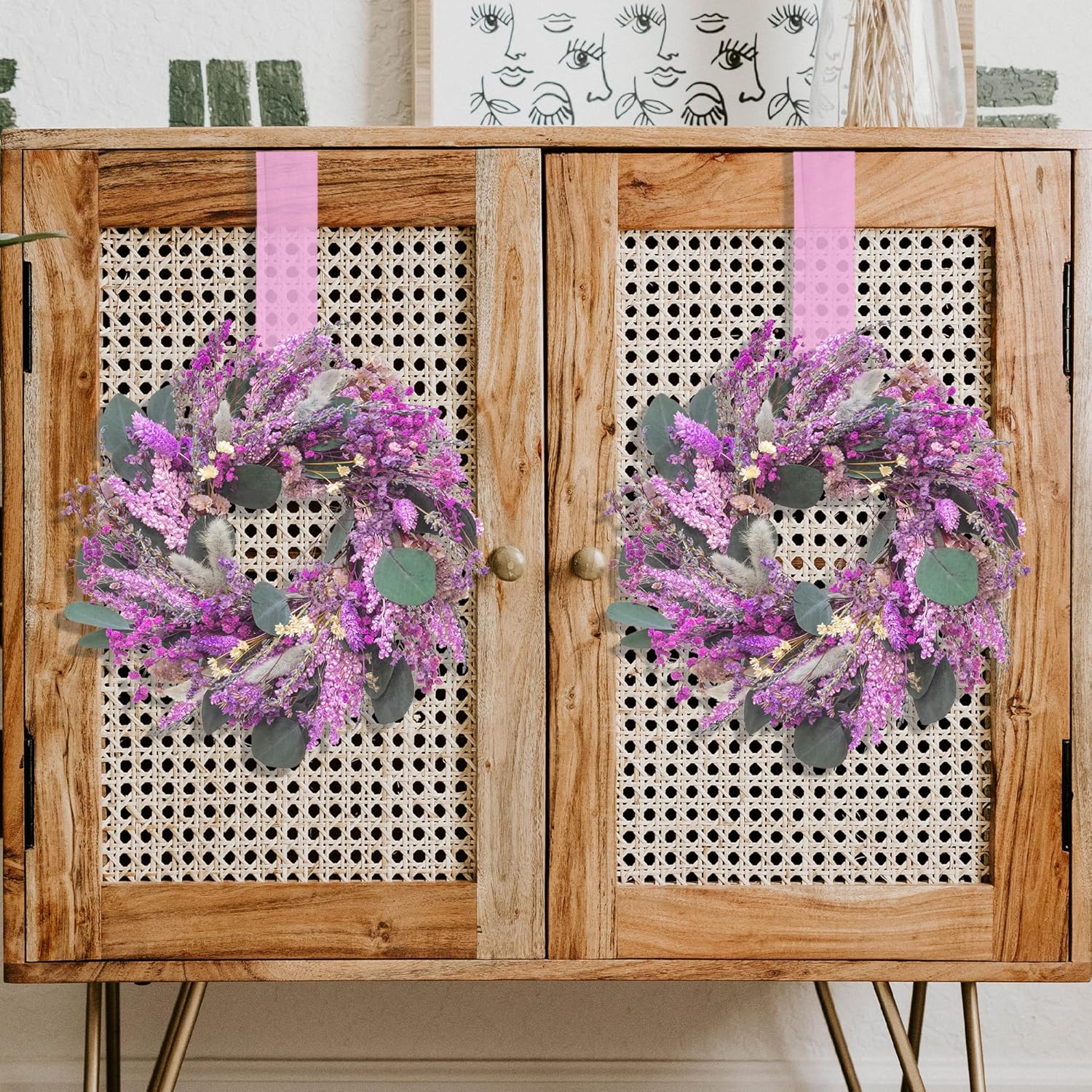 KI Store Purple Lavender Wreath 10-Inch Natural Dried Flowers Table Centerpiece
