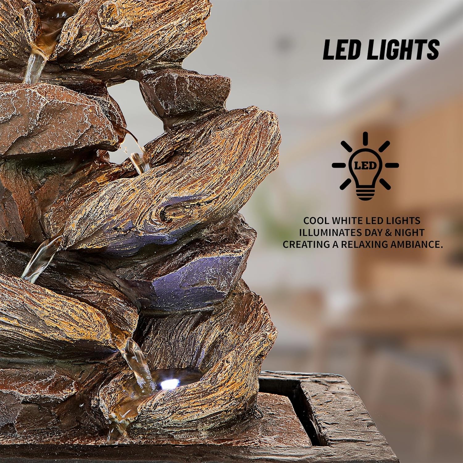 FathersDen 11-Inch Tabletop Waterfall Fountain with LED Light