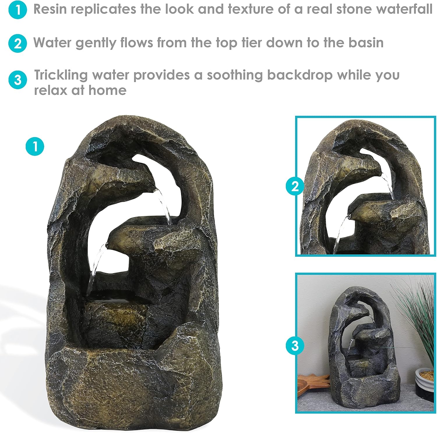 Sunnydaze Cavernous Rock Tiers Indoor Fountain - 12 Inch Decor
